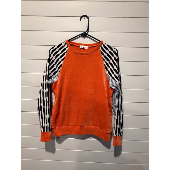 THML Tops - THML Orange Mixed Media Striped Ikat Long Sleeve Sweatshirt Small PTM1644-2-R